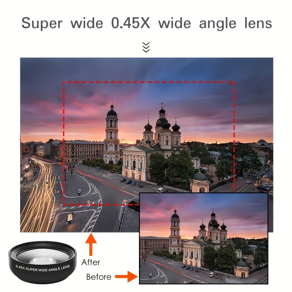 2-in-1 Smartphone Camera Lens Kit with 0.45 Wide Angle and Macro Lenses, 37mm Universal Clip
