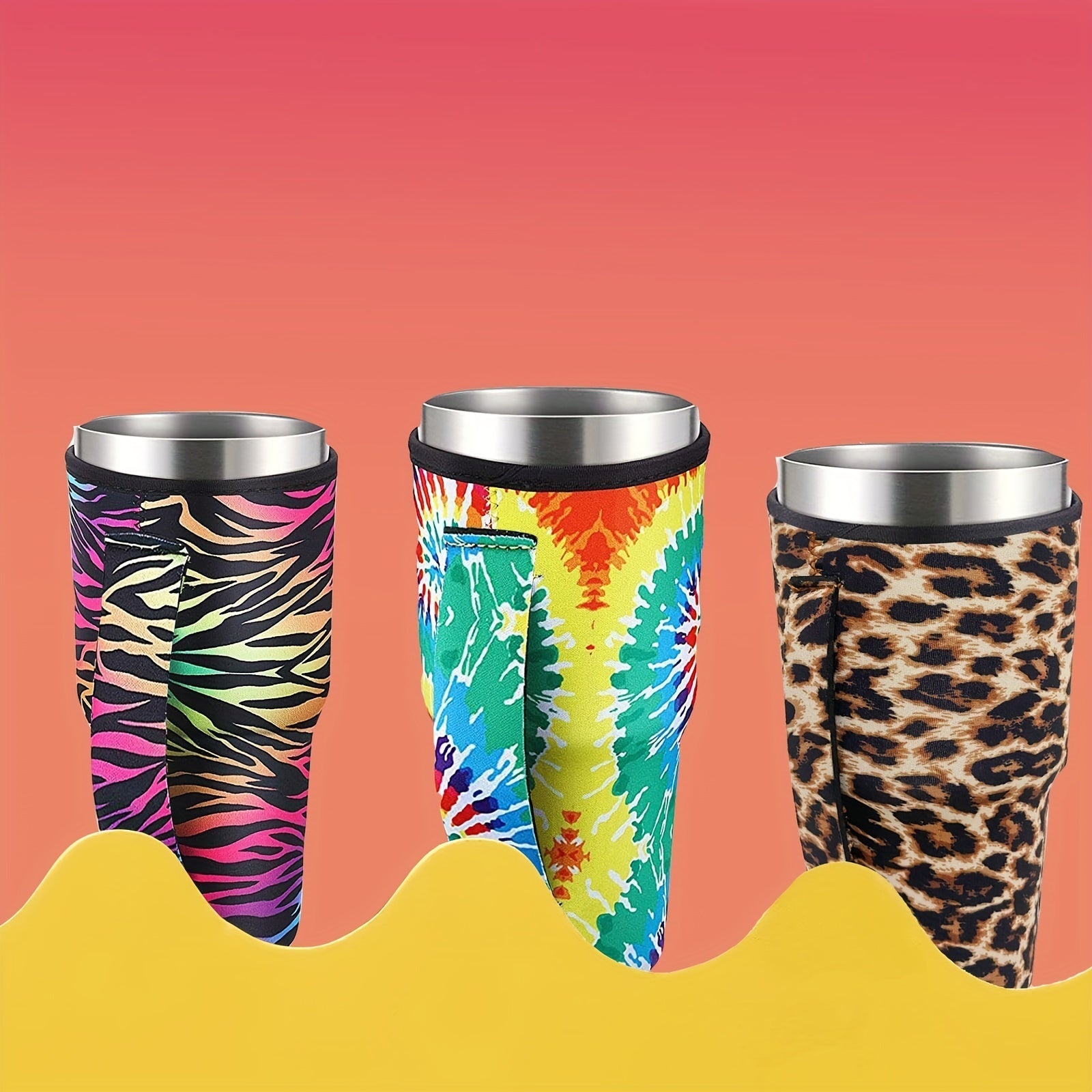 Reusable Neoprene Coffee Sleeve for Cold Beverages Leopard Print Insulated Cup Holder