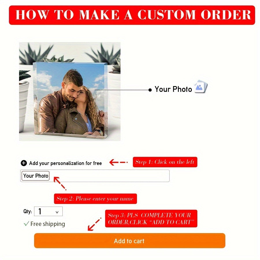 Juftliklar uchun shaxsiylashtirilgan akril foto blok, sevgi hikoyasi rasmini ko'rsatish. Mukammal yillik yoki romantik sovg'a. 14 yosh va undan katta yoshdagilar uchun mos. Bir dona kiritilgan.