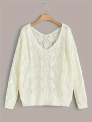 Plus Size Women Knitted Sweater Long Sleeve Hollow Out Casual Clothing