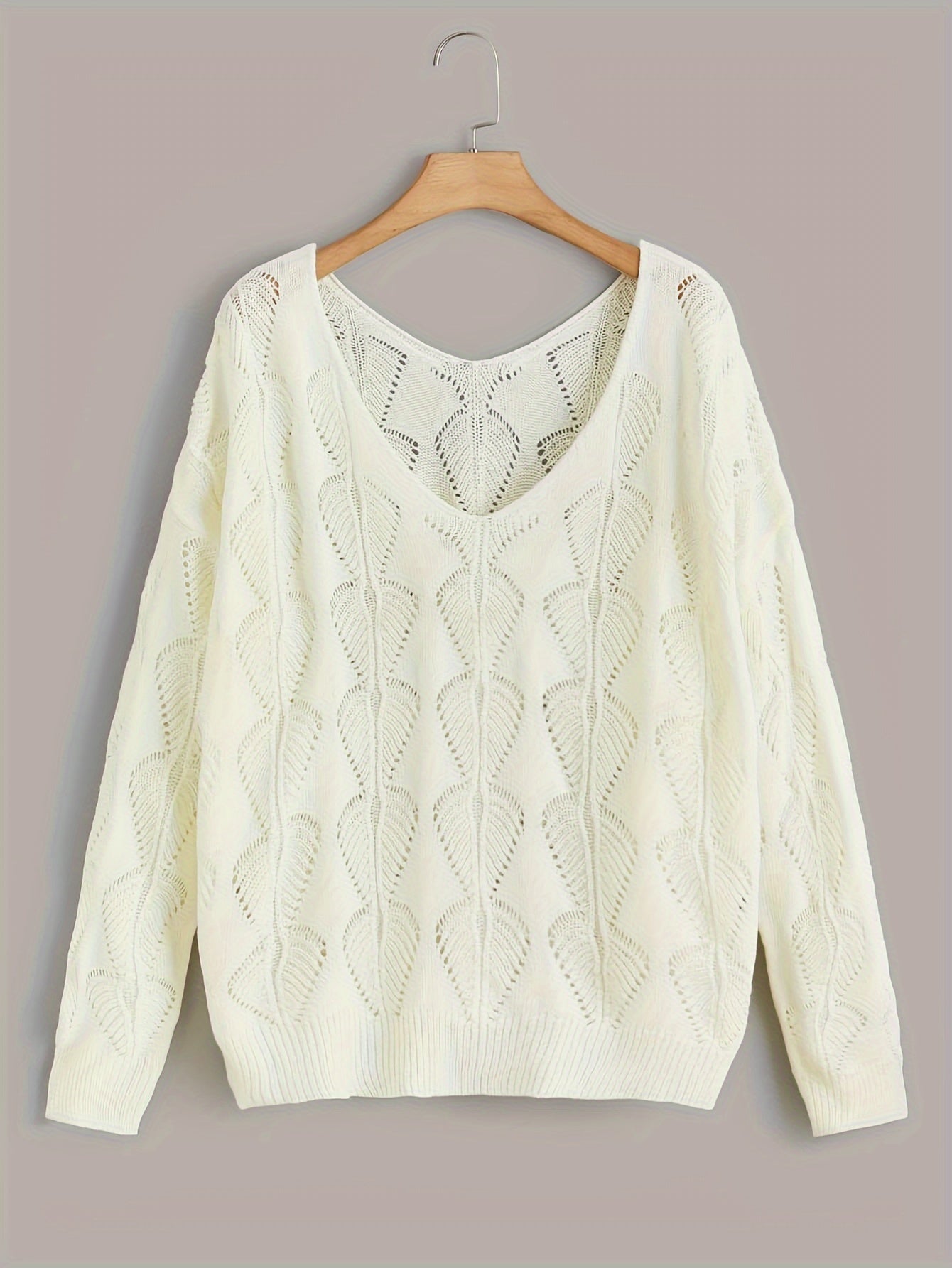 Plus Size Women Knitted Sweater Long Sleeve Hollow Out Casual Clothing