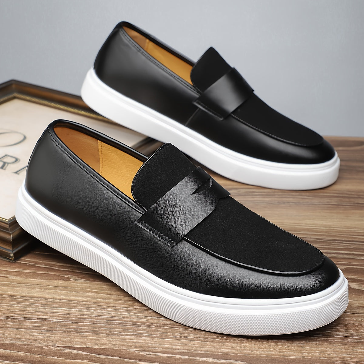 Men's Slip-On Sneakers Low Top Solid PU Rubber Sole Casual Shoes