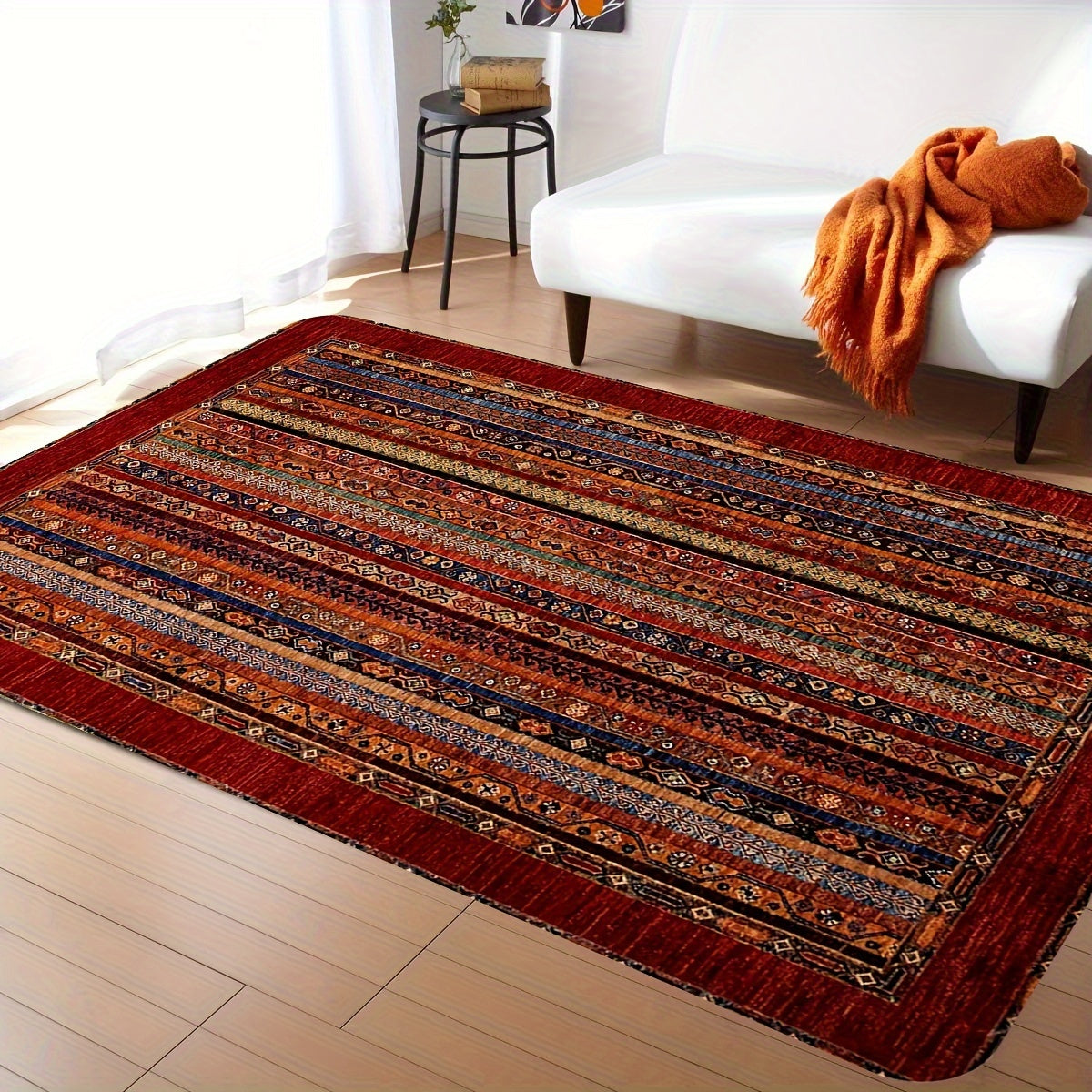 Red Turkey Style Area Rug 1cm Thick Non-Slip Polyester Indoor Carpet