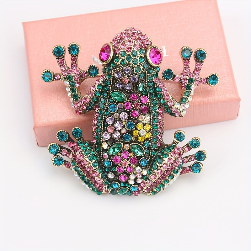 Heavy Industry Diamond-Encrusted Frog Brooch Retro Fashion Jewelry