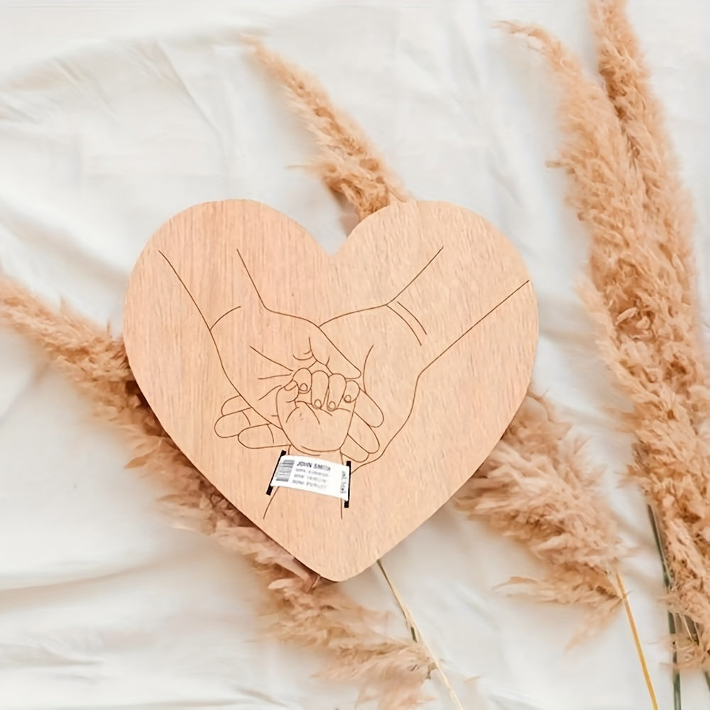 Wooden Birth Bracelet Keepsake with Engraved Heart and Round Memorial Plaque for Mother's Day and Family Gift