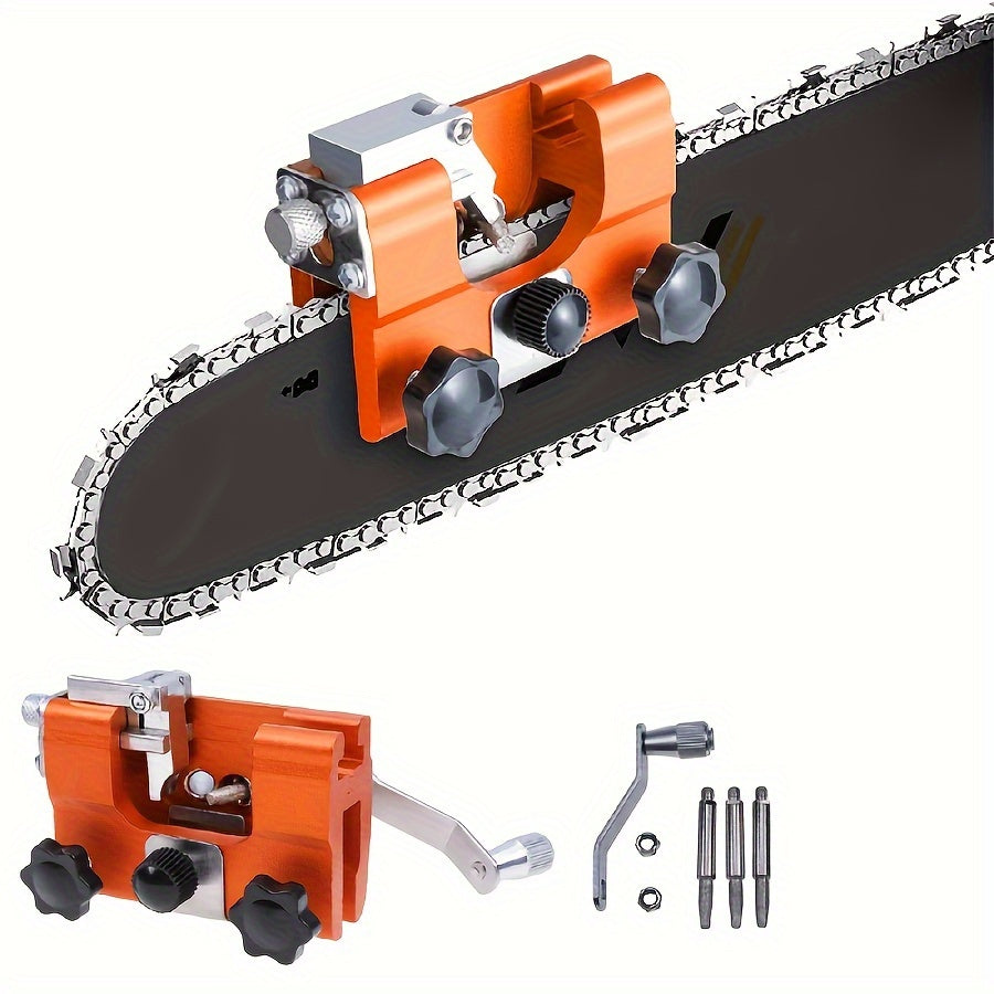 Portable Chainsaw Sharpener Kit with 3 Grinding Stones, Wrench, for Field Use