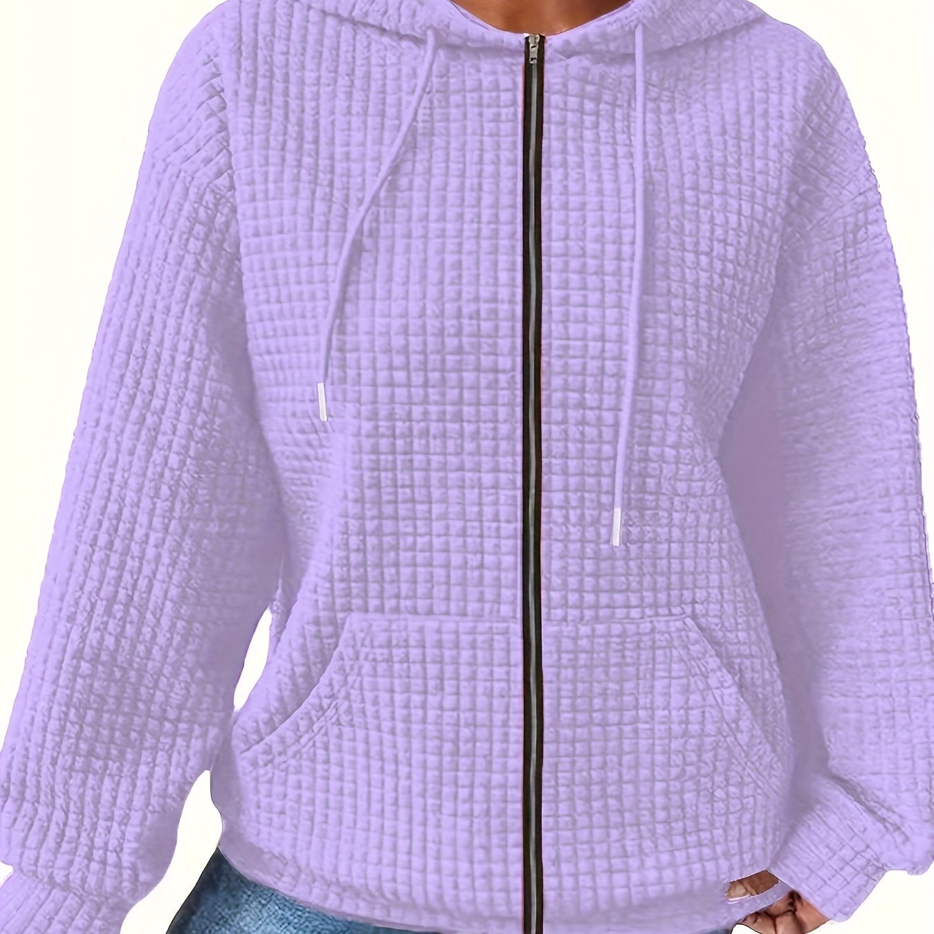 Plus Size Women's Hoodie with Zipper Polyester Elastane All-Season Solid