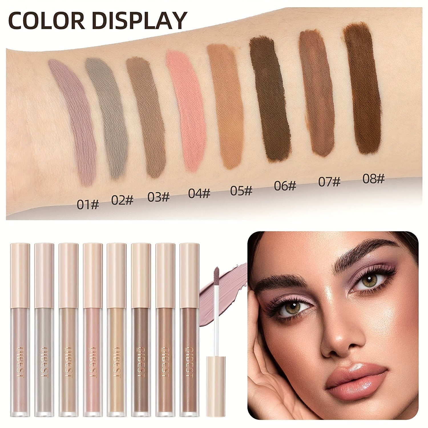 Set de sombras líquidas impermeables para mujer con 8 colores de larga duración y secado rápido