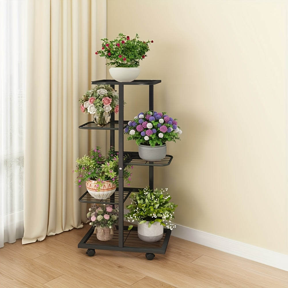 Metal 4-Tier Plant Stand Indoor Outdoor Rectangular Iron Frame Hanging Pot Capacity