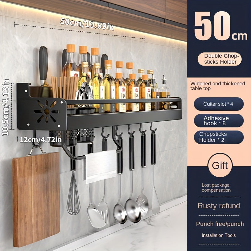 Wall-Mounted Kitchen Storage Rack for Spices Knife and Chopstick Holder