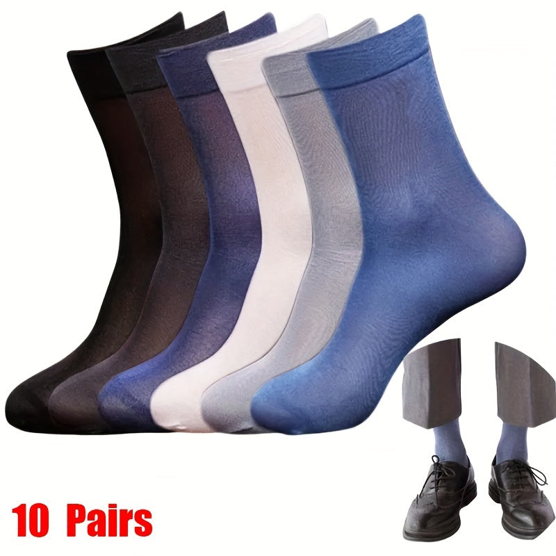 Men's Solid Color Crew Socks 10 Pairs Breathable Anti-Odor Sweat Absorption Spring Summer
