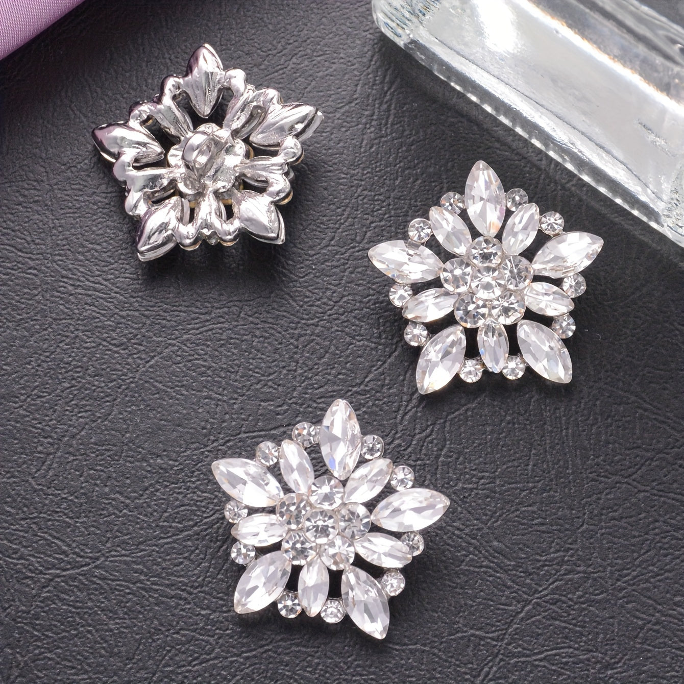 Crystal-Encrusted Metal Buttons Set of 3 or 5 for Clothing, Crafts, Gift Wrapping