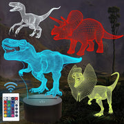 4pcs T-Rex Dinosaur 3D Night Light with 16 Colors Remote Control Dimmable Gift