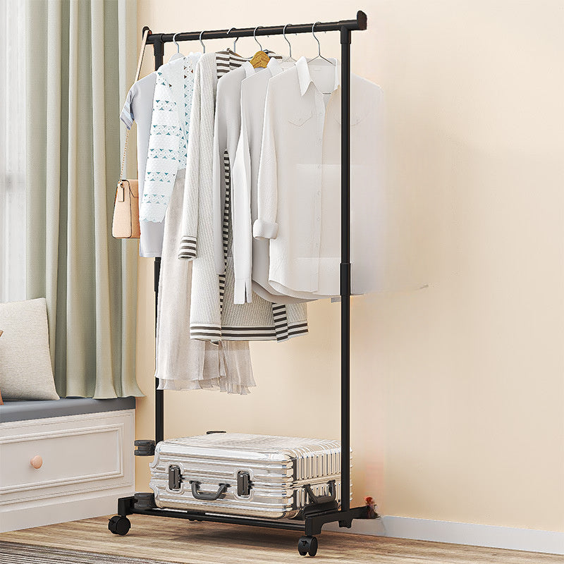 White Metal Clothes Rack with Shoe and Hat Storage, Dual-Pole, Mobile Coat Organizer