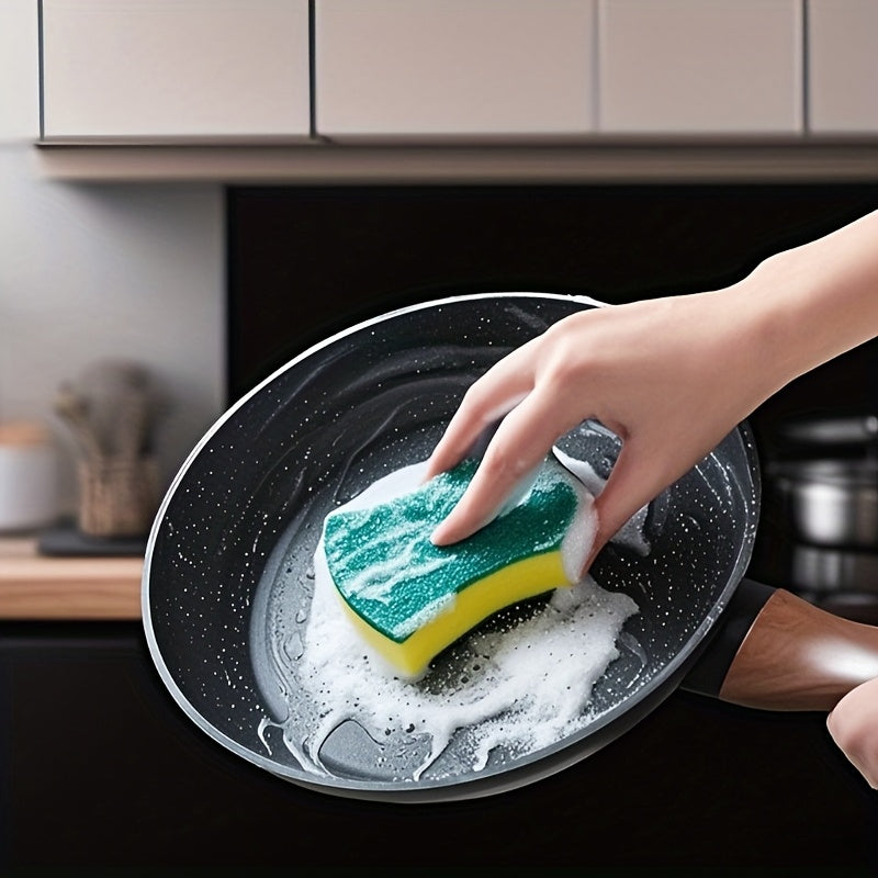 10/12/24pcs Esponja de poliuretano de doble cara para lavar platos, paño amarillo-verde, mobiliario de cocina y exterior en patio