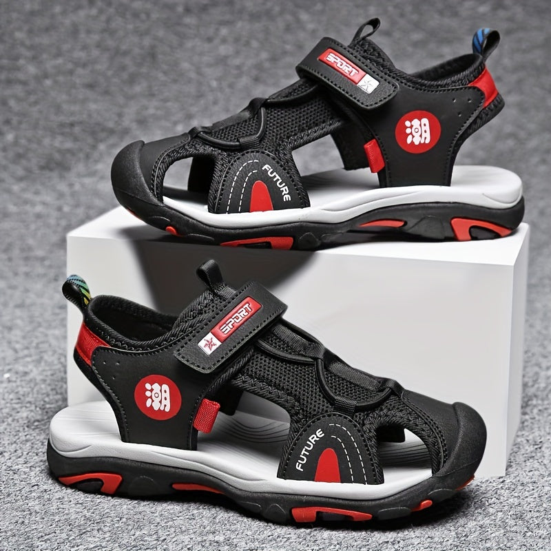 Kids Boys Blue and Orange Breathable Mesh Casual Sandals with Non-Slip Sole and Adjustable Strap