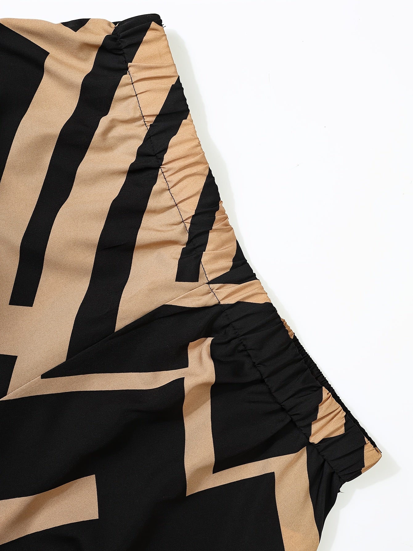 Брюки для женщин больших размеров с геометрическим принтом, повседневные с шнурком, черные с золотым