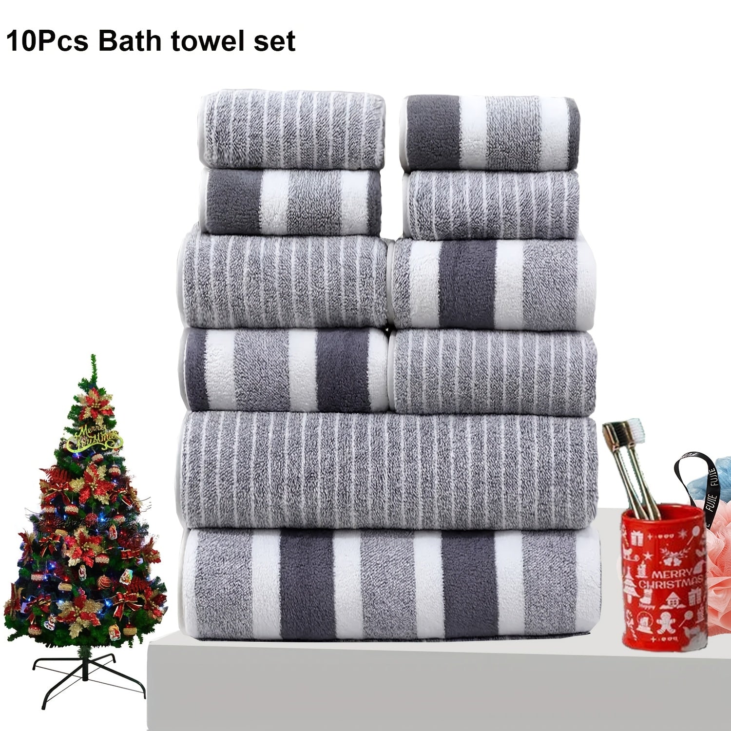 10-Piece Microfiber Towel Set Includes Bath, Hand, and Washcloths for Home Hotel Spa