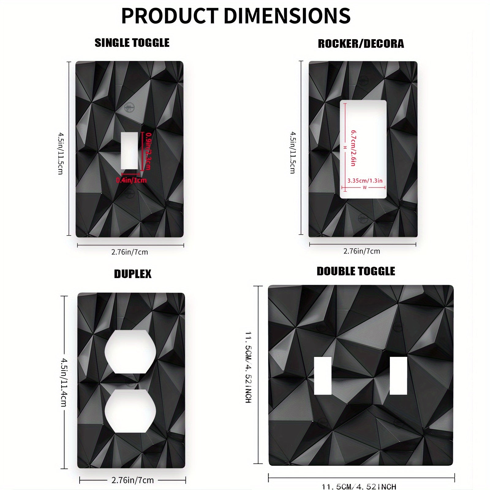 Cubierta de interruptor de luz decorativa en 3D negra para baño y dormitorio, paquete de 1