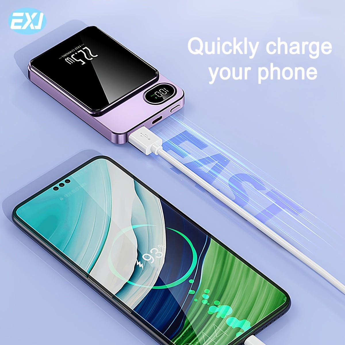 EXJ PD 22.5W Магнитный Повербанк, 10000mAh Беспроводное Портативное Зарядное Устройство с USB-C Кабелем, LED Дисплей, Mag-Safe Батарея для iPhone 12 и новее, с быстрой зарядкой.