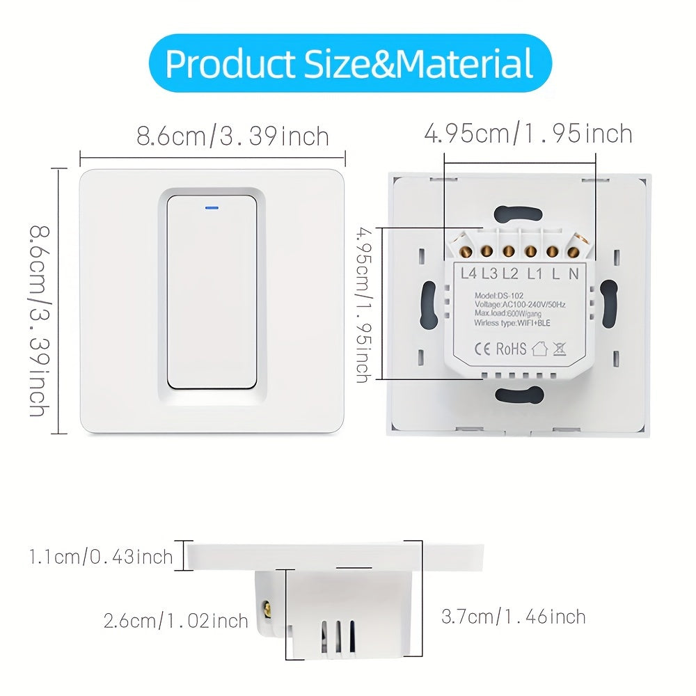 WiFi Smart Light Switch Single Pole App Voice Control Neutral Wire Required