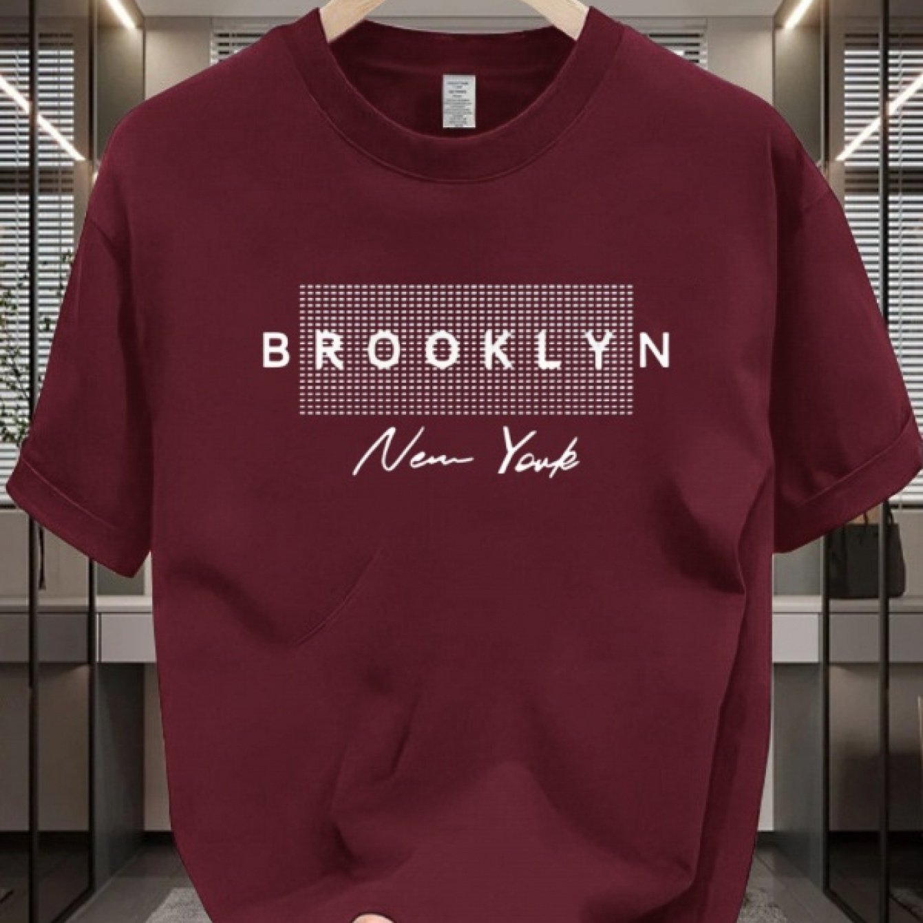 Men's Cotton T-Shirt with Brooklyn NYC Graphic Crew Neck Short Sleeve Casual All-Season