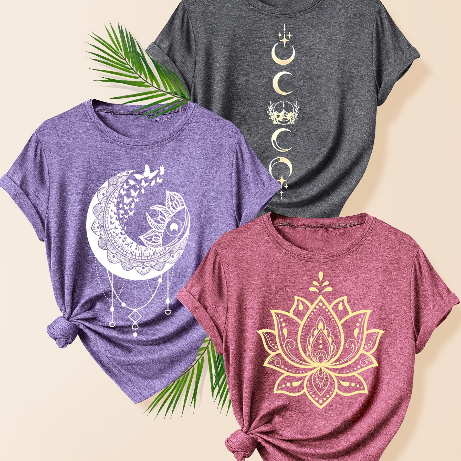 Women's Casual Sun, Star, Moon Scenery T-Shirt - Multiple Colors