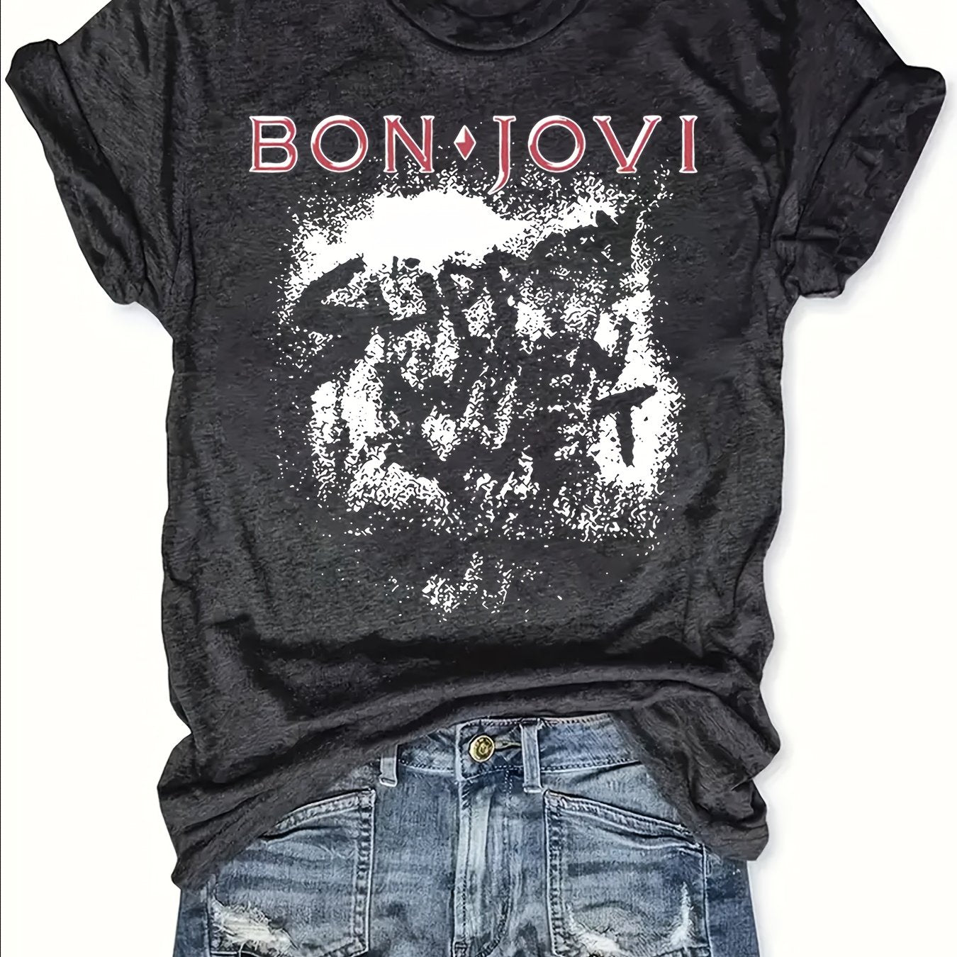 Plus Size Women’s Cotton Graphic T-Shirt with Distressed Lettering and Paint Splatter