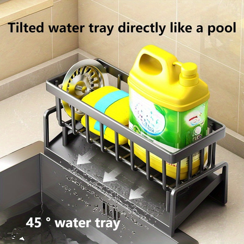 Soporte de esponja de plástico para lavabo de baño y organizador de fregadero de cocina con bandeja de drenaje