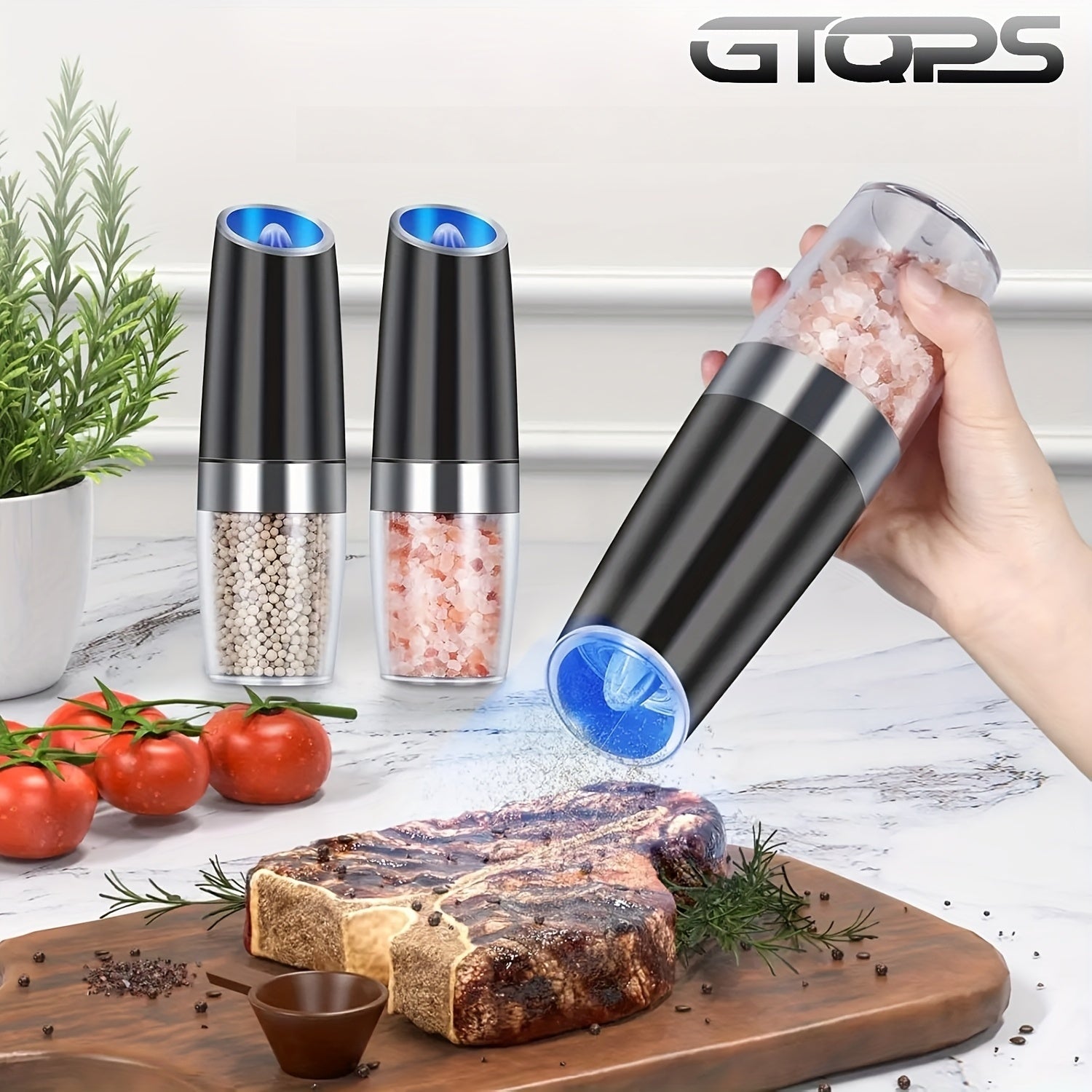 Ikki taqsimli elektr pechene va tuz maydalagich to'plami, sozlanadigan qattiqlik bilan, batareyali, LED chiroqlar, bitta qo'l bilan boshqarish, katta hajmli, yuviladigan, qora - Sevgililar kuni sovg'alariga ideal.