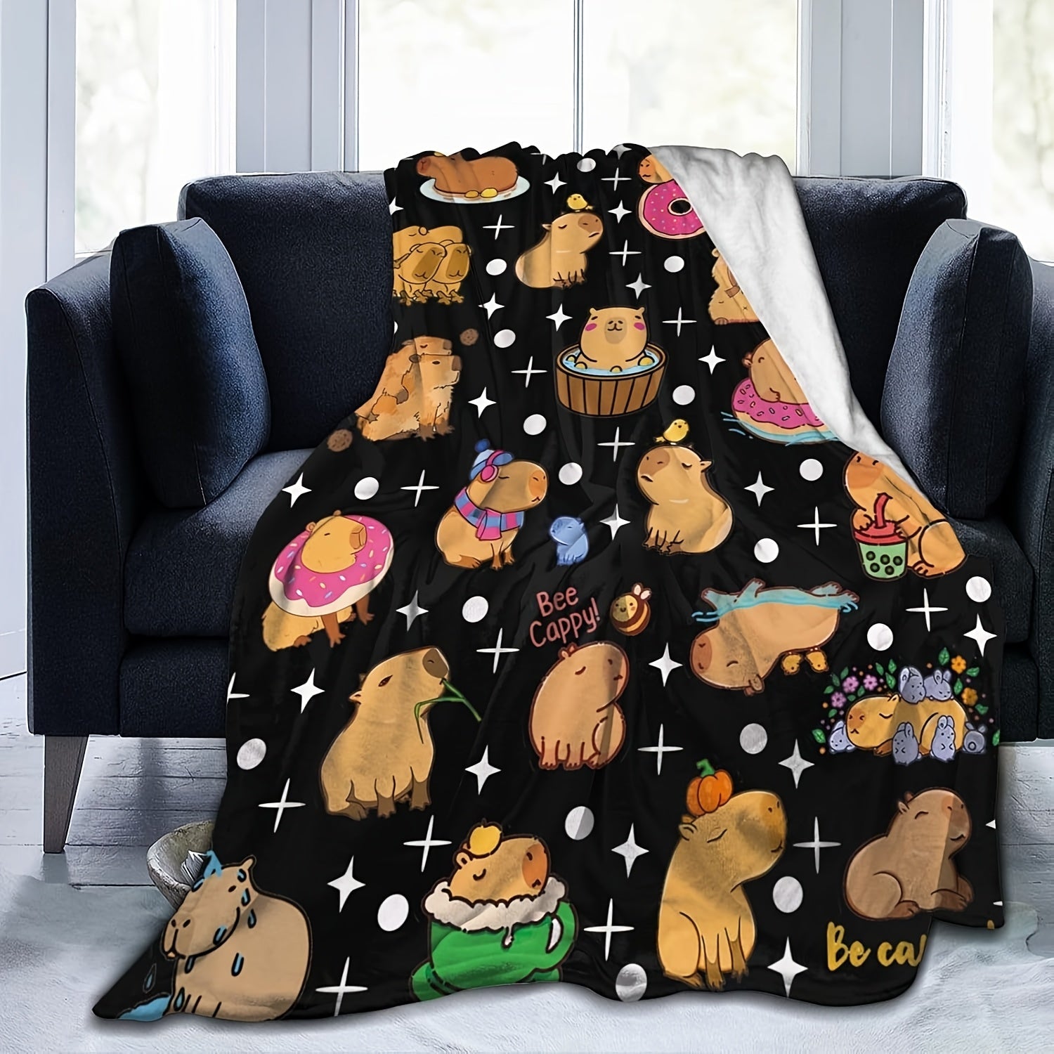 Luxurious Capybara Flannel Blanket for Couch Bed Camping Soft Easy-Clean Bedding