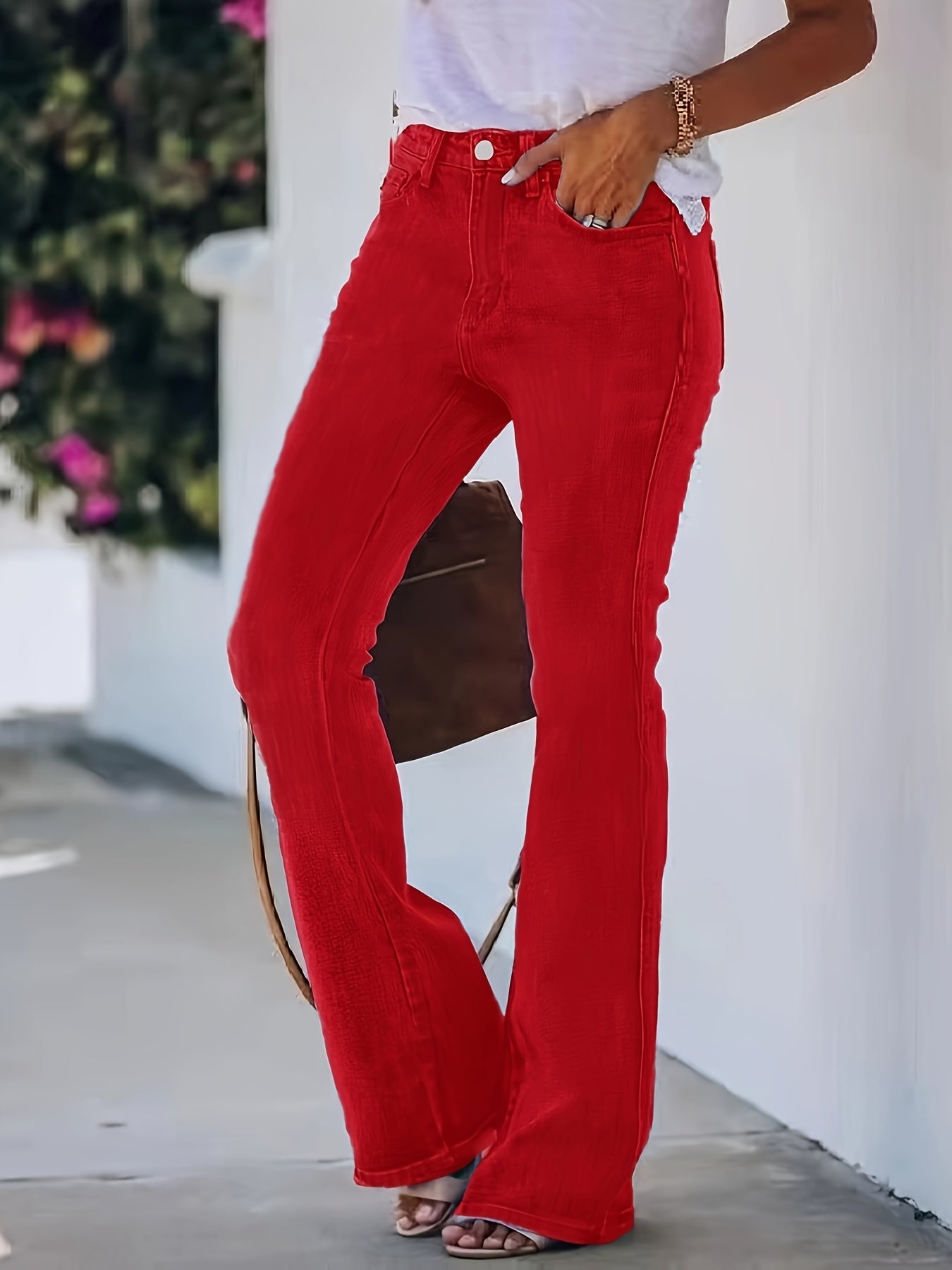 Women Plus Size Flare Jeans Light Blue Rayon Stretchy Casual Wide Leg