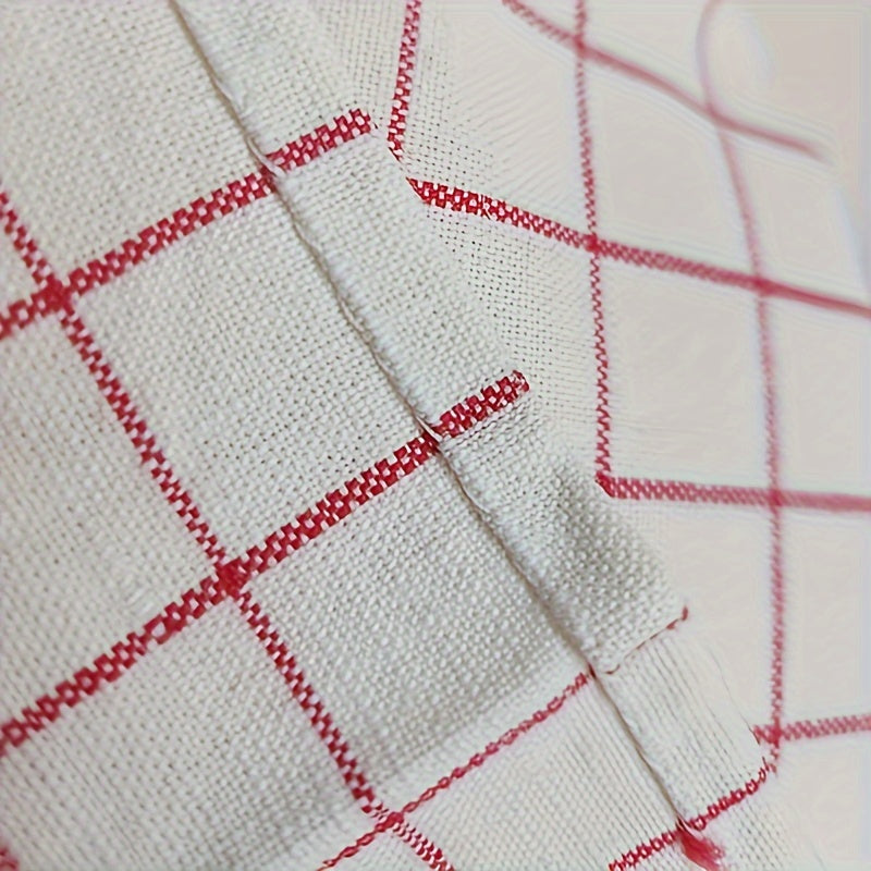 Set of 6/12 Kitchen Dishcloths in Blue and Red Checkered Cotton for Kitchen Use