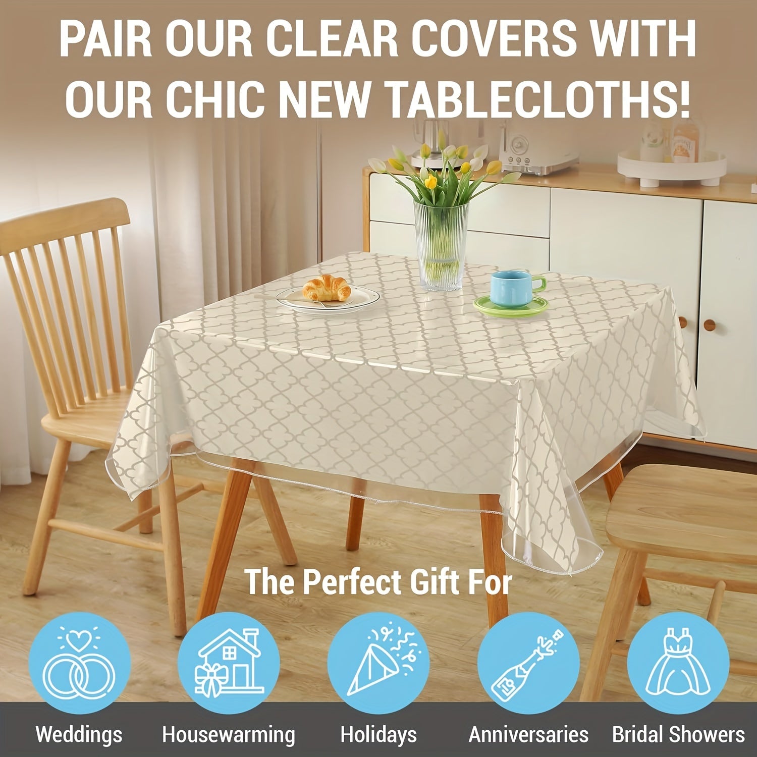Vinyl Tablecloth Clear Diamond Pattern Waterproof Heat Resistant Scratch Resistant Easy to Clean
