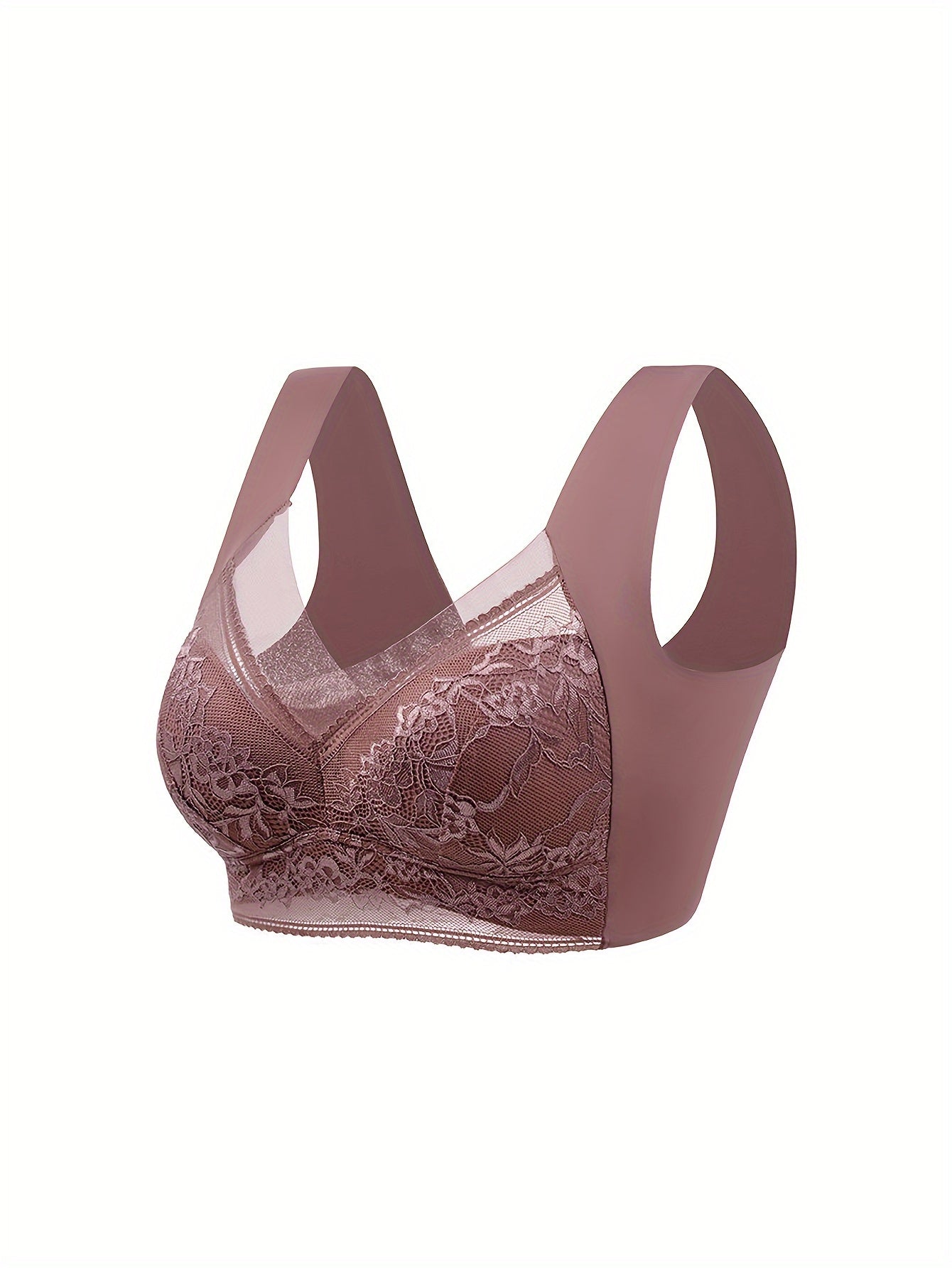 Medium Support Wireless Lace Bralette Polyamide Blend Knit Fabric Non-Removable Padding for Comfort