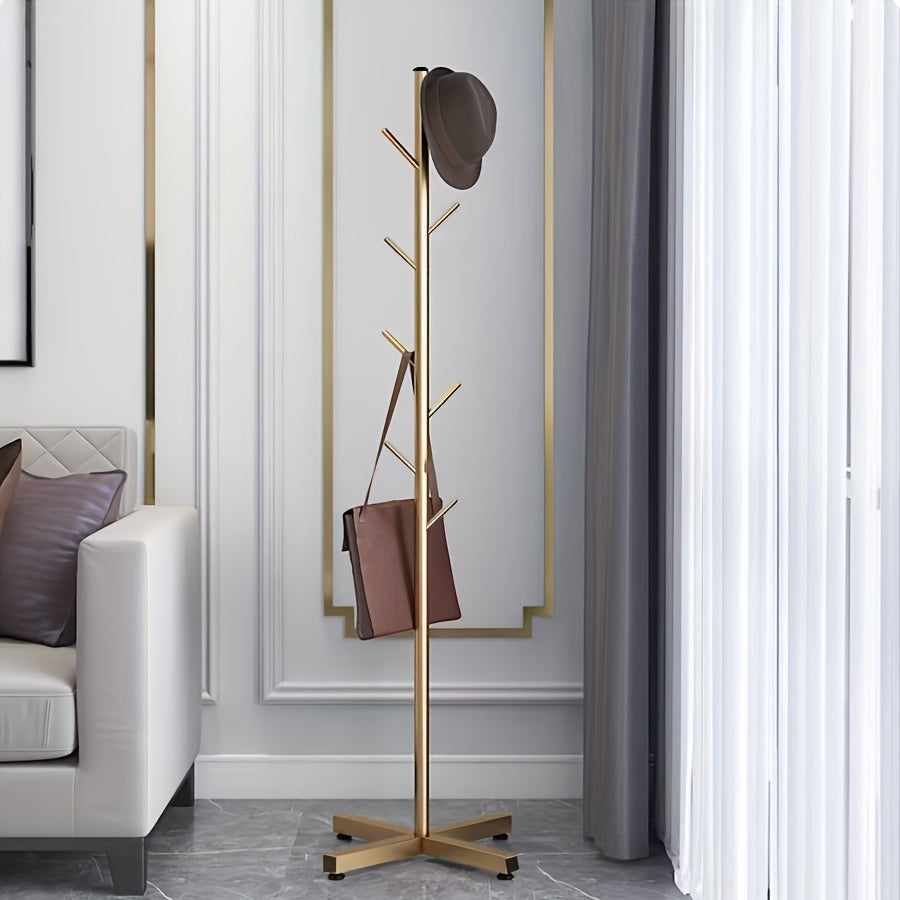 Black Iron Freestanding Coat Rack with Cross Chassis and Adjustable Pole