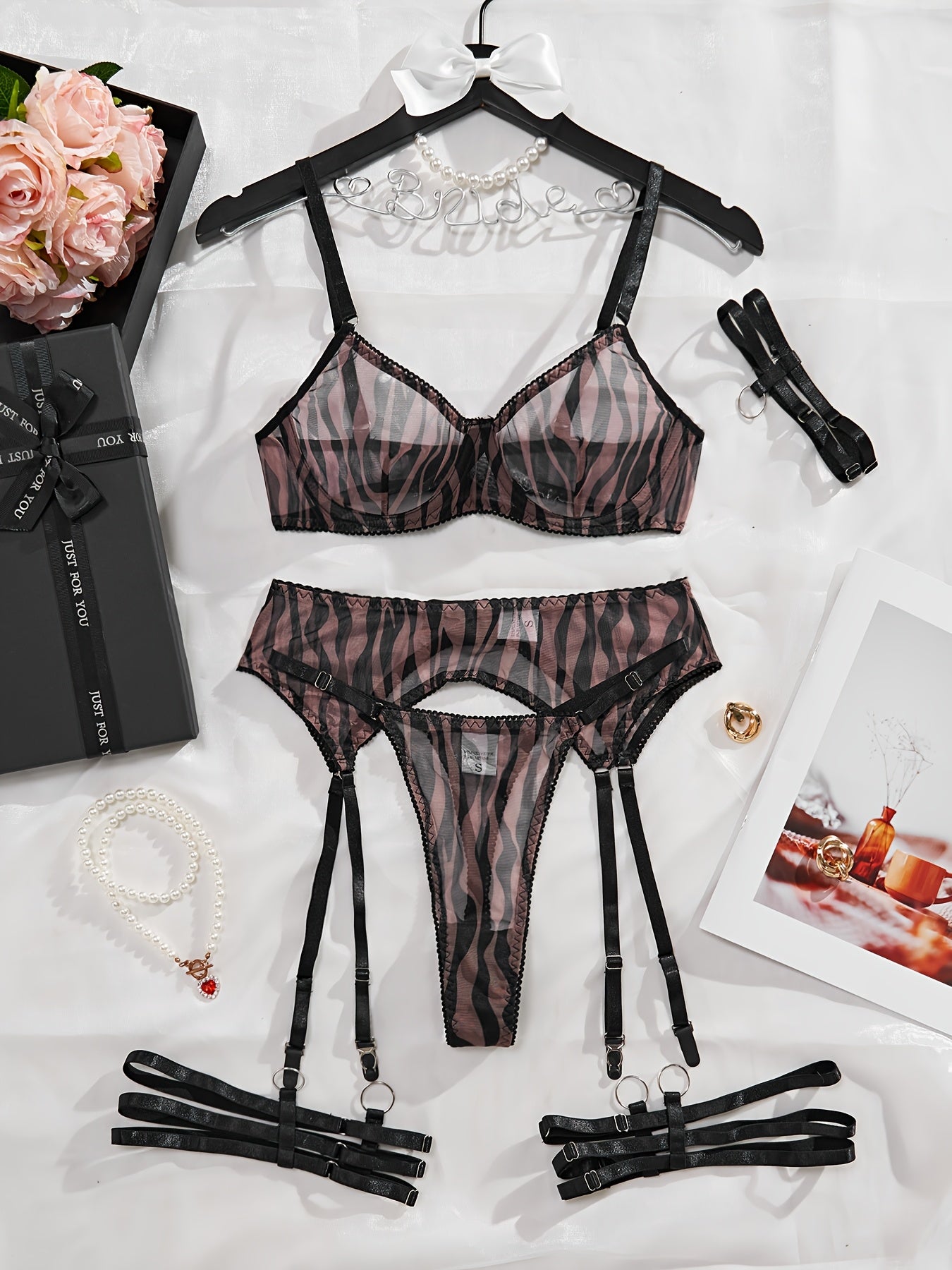 Women's Zebra Stripe Lingerie Set Sexy Cross-Border 2024 European American