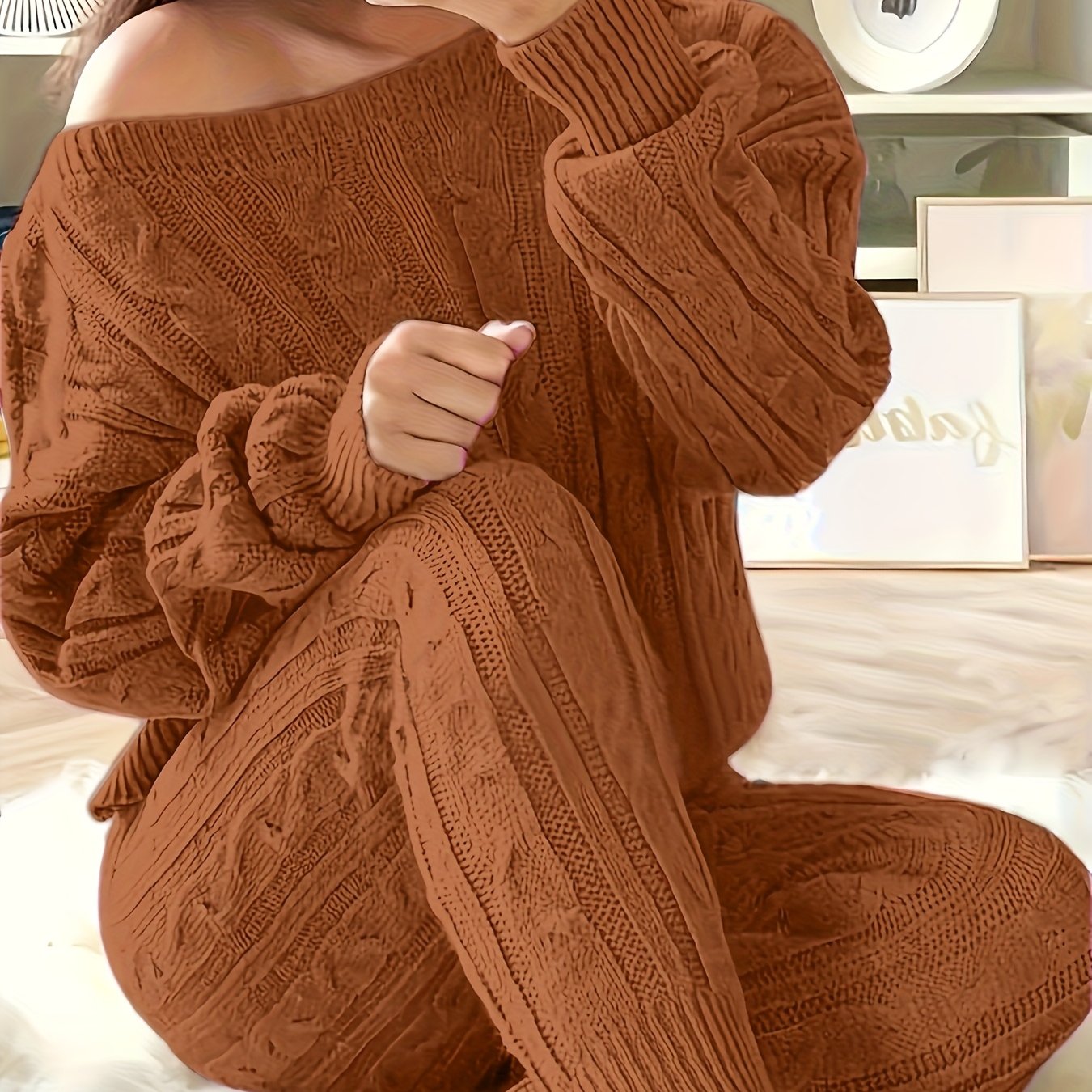 Plus Size Women Casual Sweater Pants Two-Piece Set Grey Large