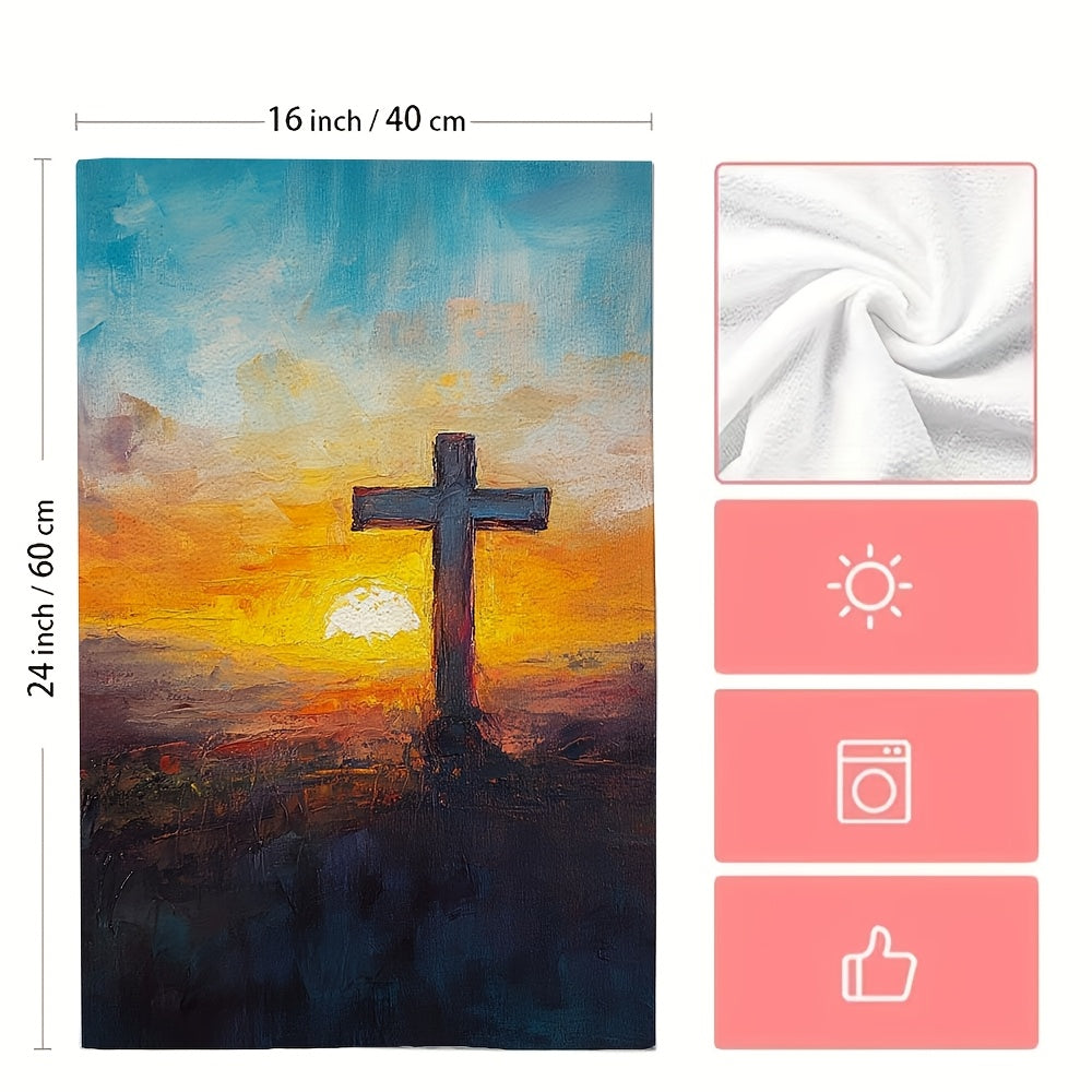 2 Pieces Ultra Soft Kitchen Towels Easter Sunrise Oil Painting Style Absorbent Dish Hand Towels