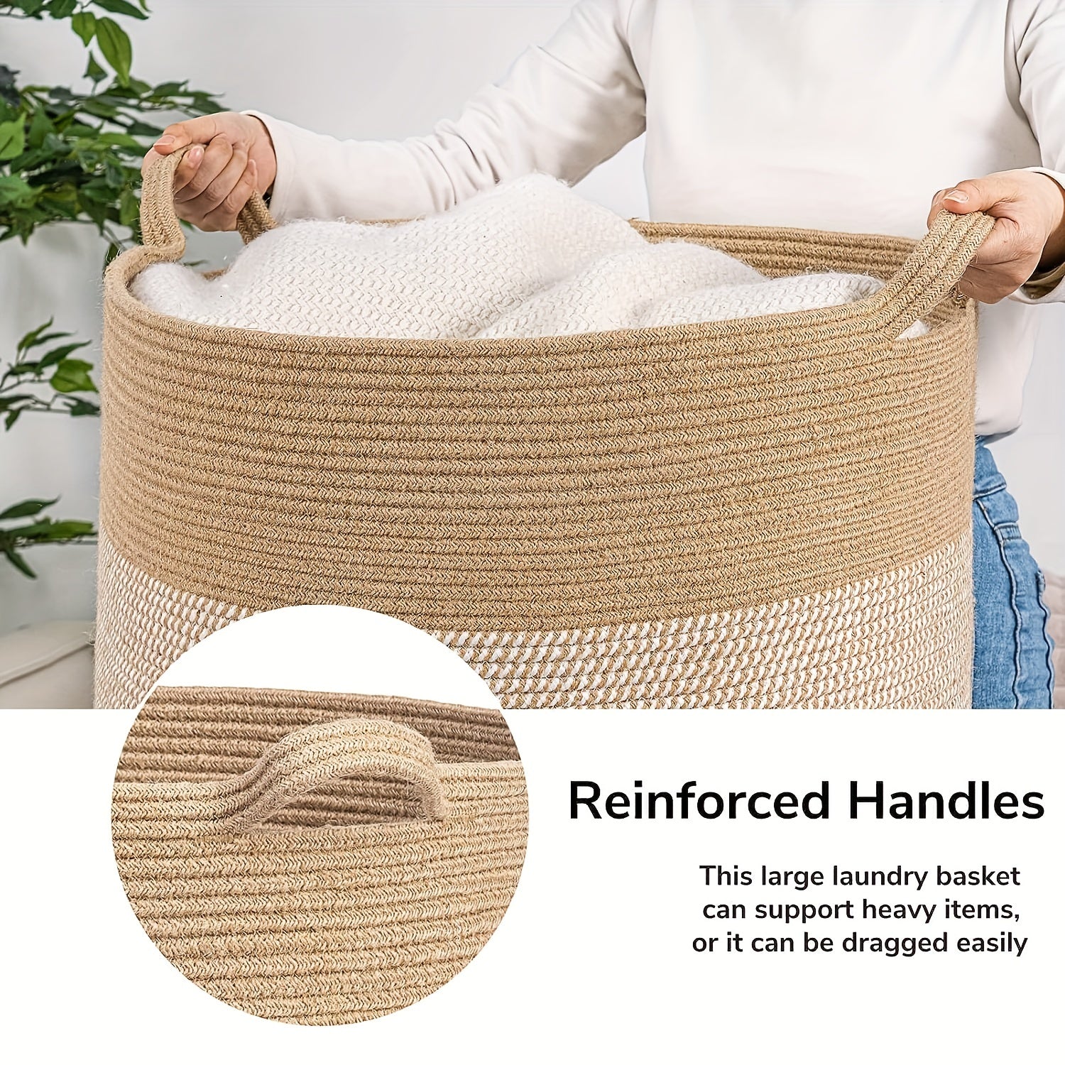 Large Woven Rope Storage Basket 50.8cm x 50.8cm x 34.04cm for Laundry and Toy Organization