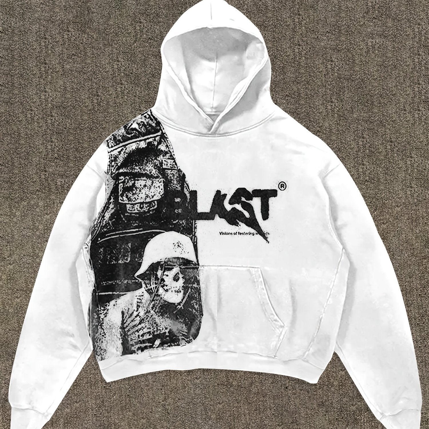 Hooded Sweatshirt with Kangaroo Pocket Portrait Print Long Sleeve Polyester Knit Casual Sportswear