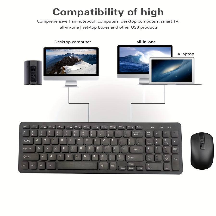 Wireless 2.4G Keyboard and Mouse Combo Slim Ergonomic Optical ABS Compatible with PC