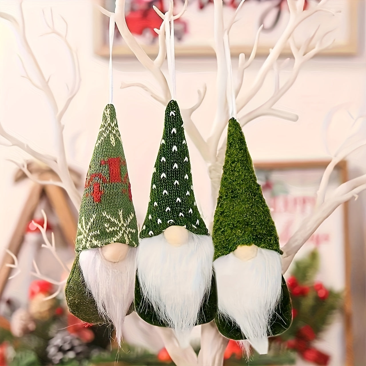 Set of 3 Christmas Gnome Ornaments for Tree Decoration and Home Decor