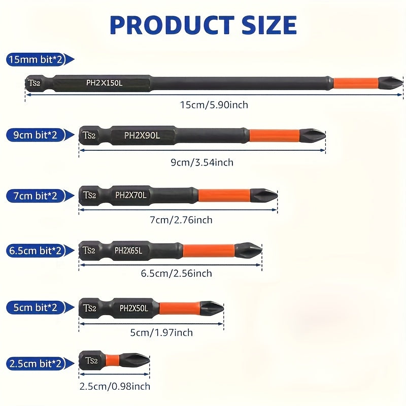 6Pcs Magnetic Anti-Slip Drill Bits S2 Steel 1/4 Inch Hex Set