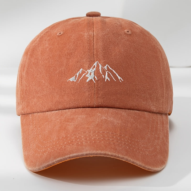 Unisex Polyester Baseball Cap with Embroidered Mountain Peak Adjustable Breathable Outdoor Hat