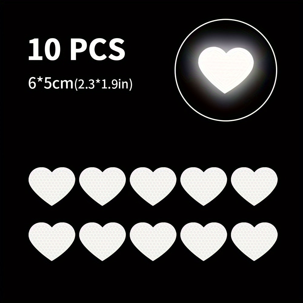 10Pcs Reflective Heart Shaped Vinyl Car Motorcycle Helmet Decals