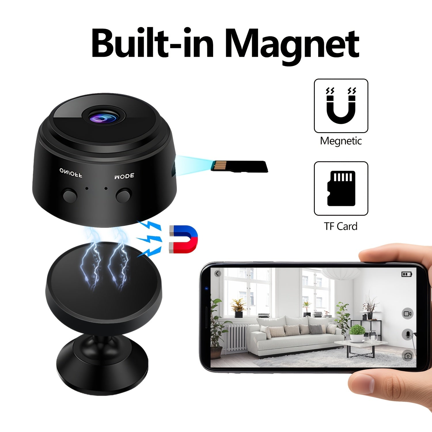 Mini Smart Hidden Camera 480P HD WiFi Motion Alerts Rechargeable Compact Security Camera