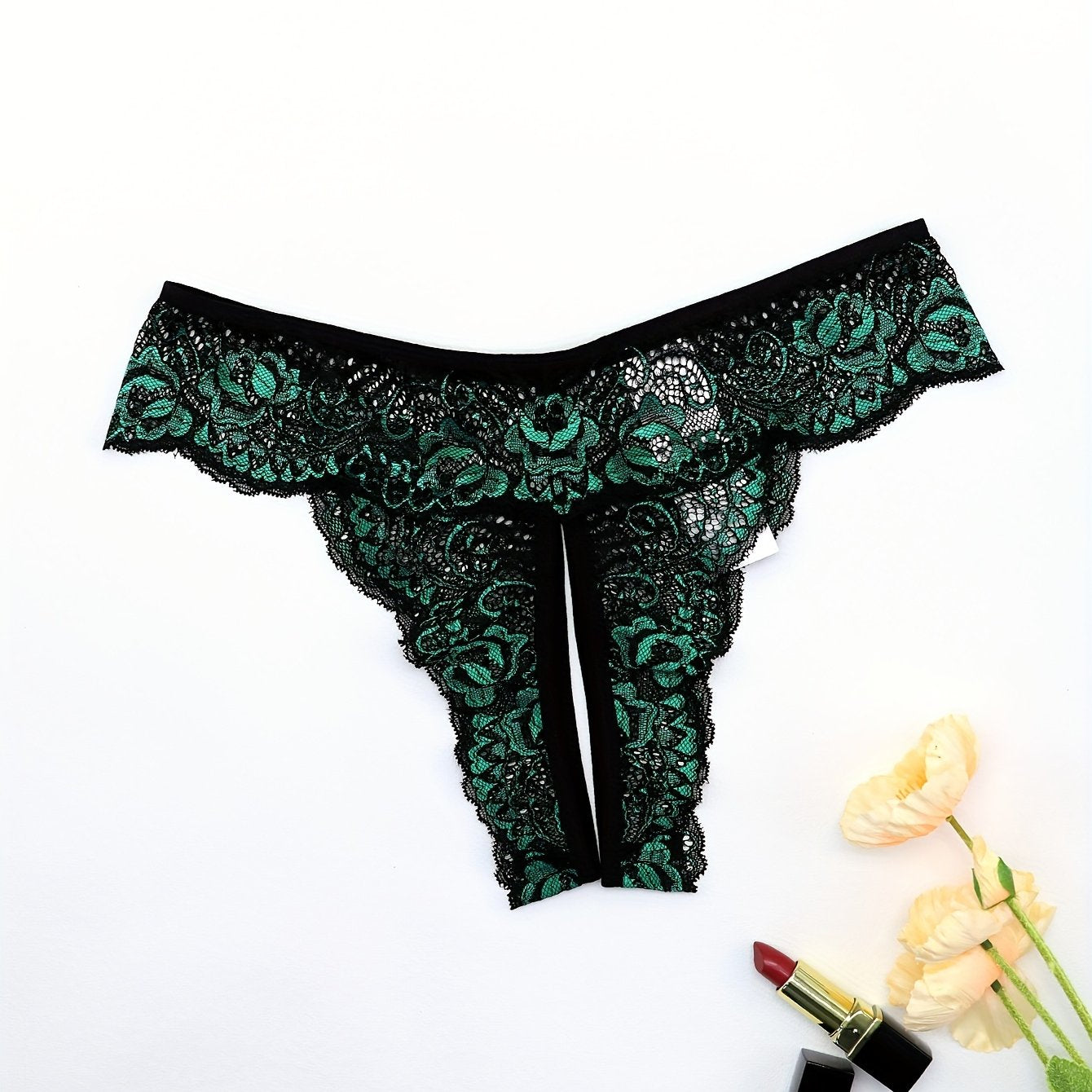 Women's Floral Lace Thongs Open Crotch Panties for Women