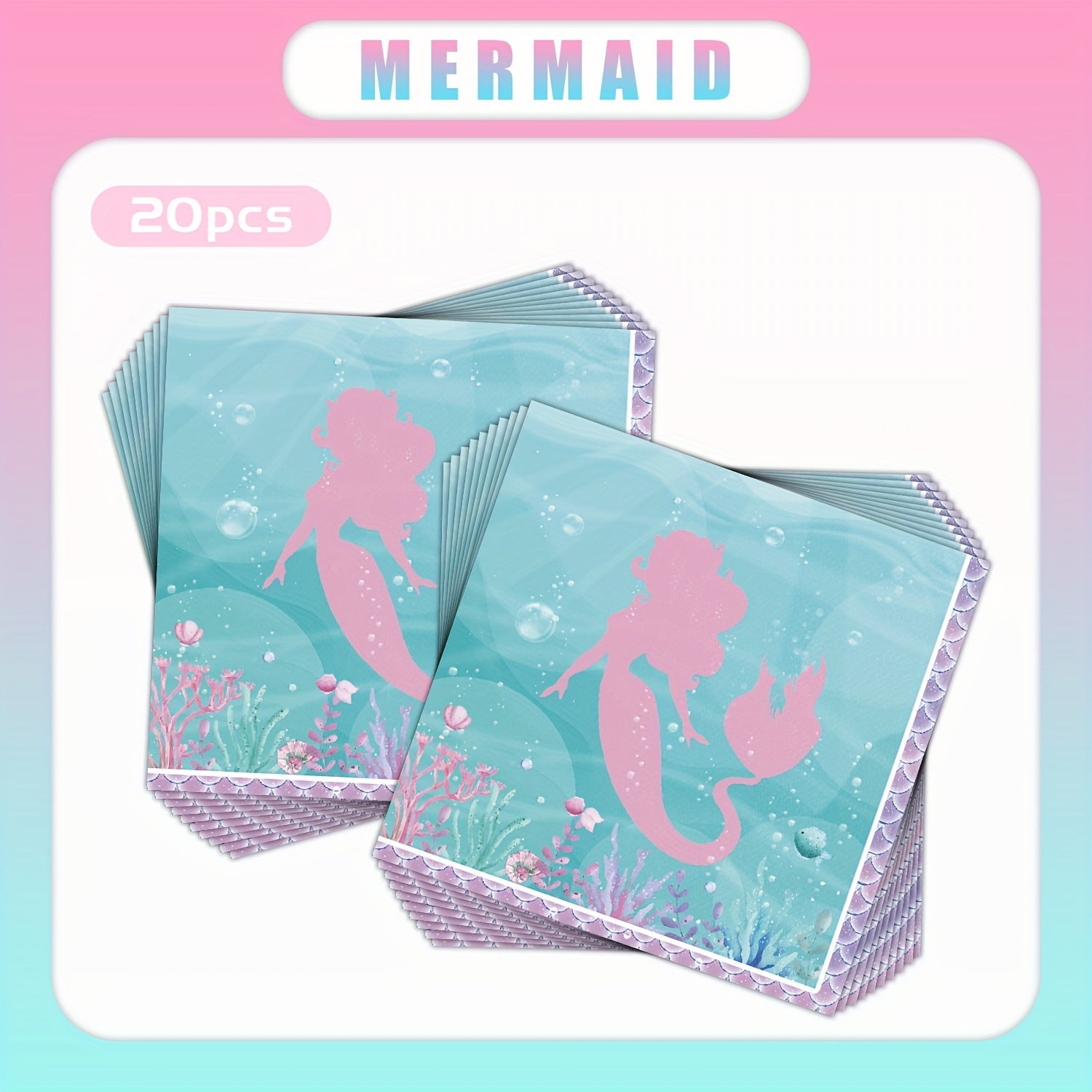 Servilletas de fiesta de sirena, juego de papel desechable para decoraciones de cumpleaños de niñas