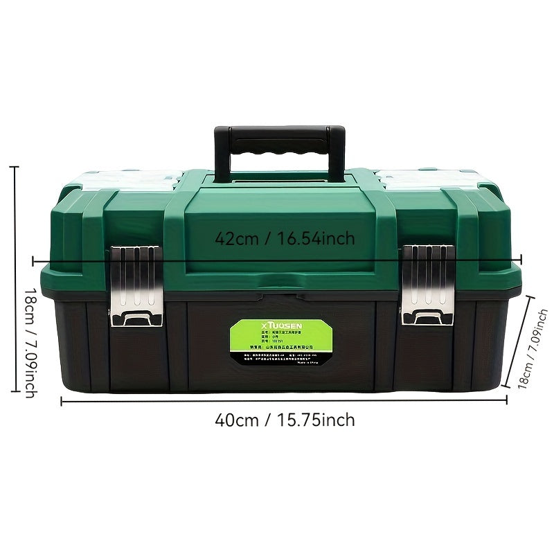 16-Inch Waterproof Plastic Folding Toolbox with Multi-Compartment Organizer for Electricians and Carpenters
